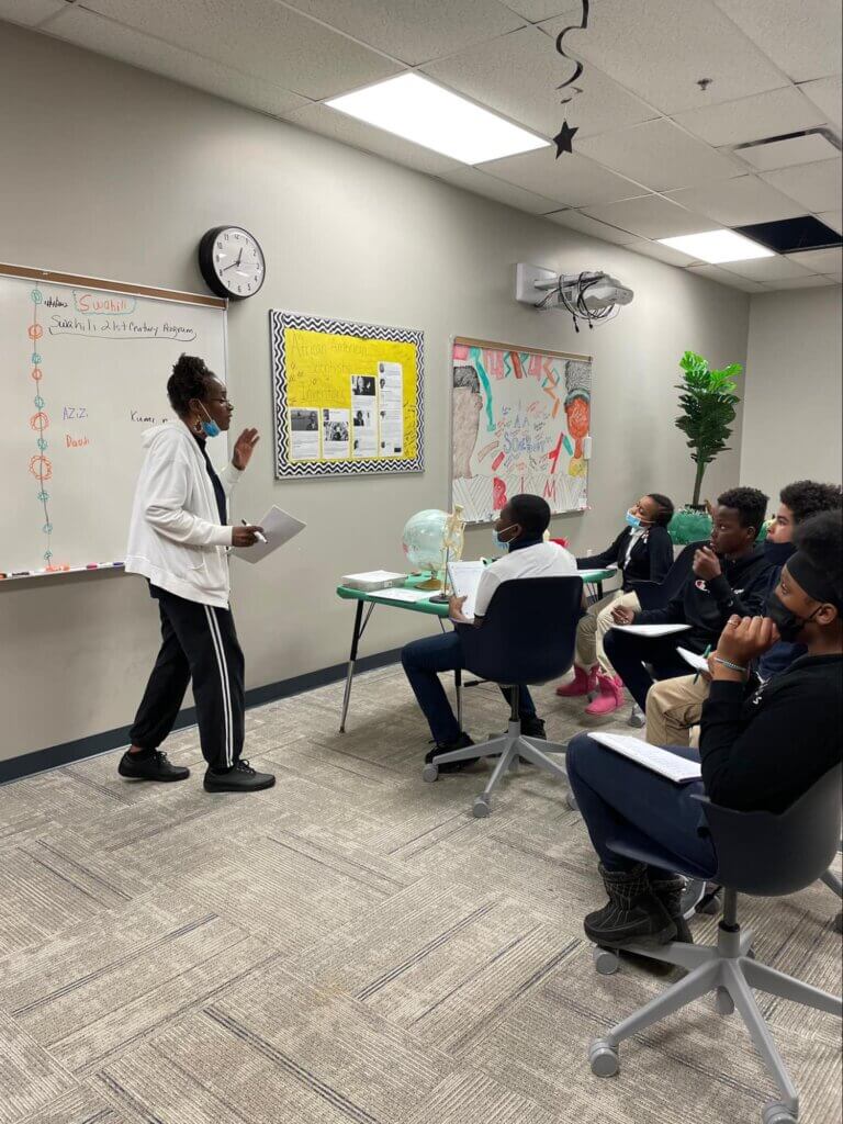 BHCSA students learning Swahili in class to get in touch with their heritage.